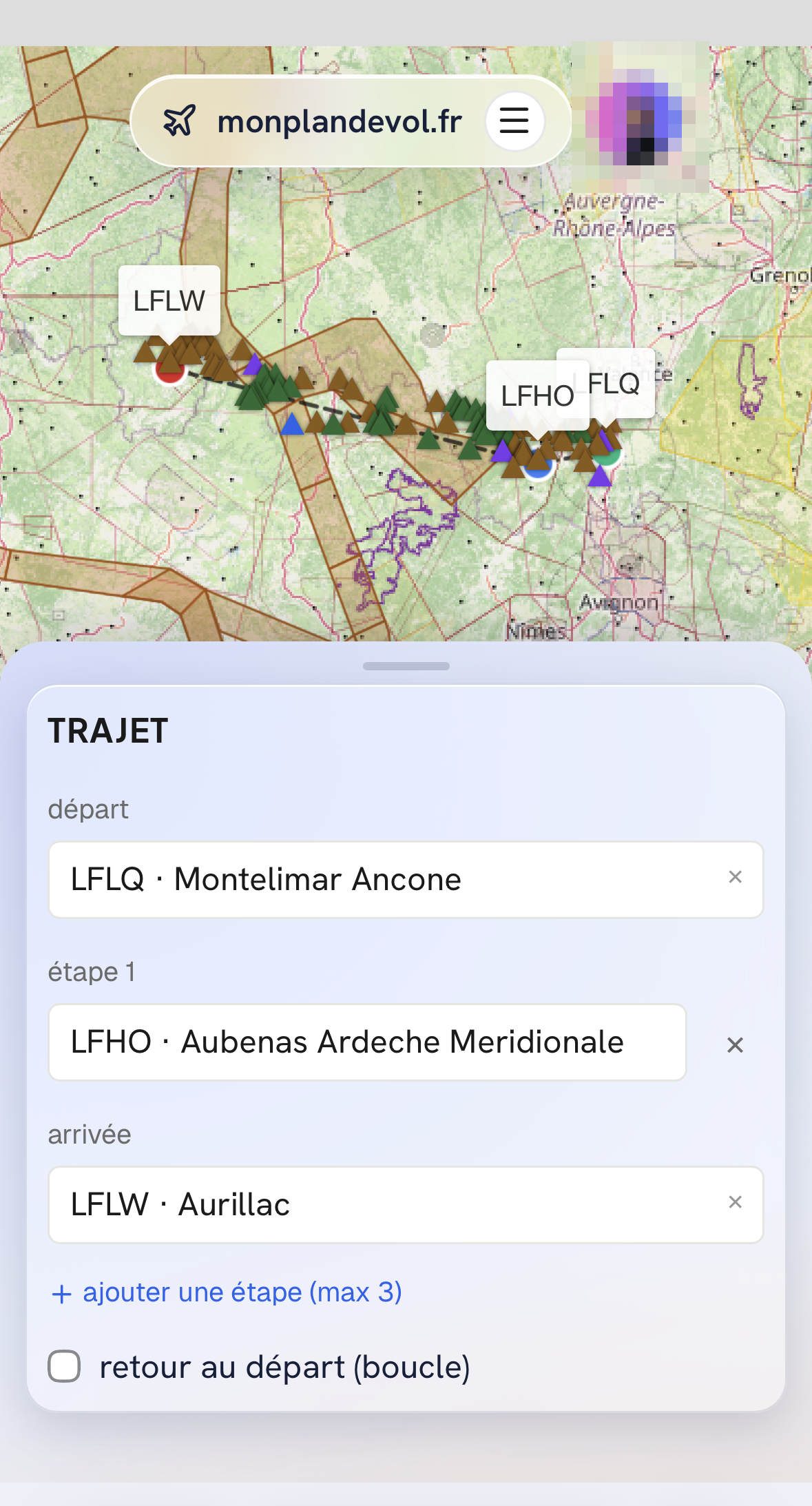 Mon Plan de Vol sur iPhone : carte du trajet et saisie du vol