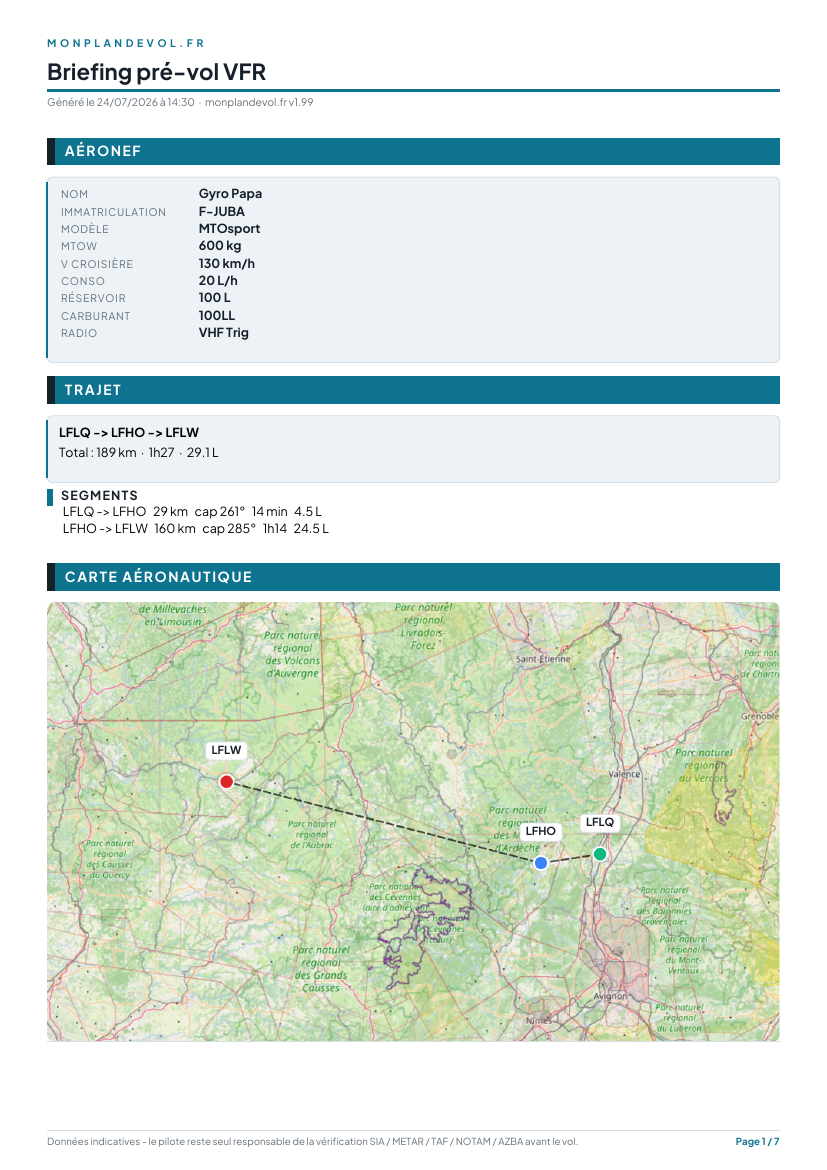 Briefing PDF généré par Mon Plan de Vol
